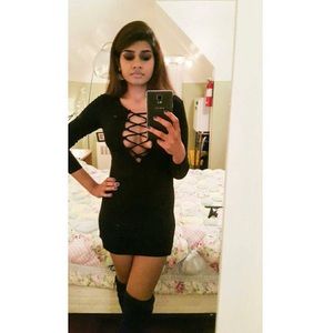 Forever 21 black ribbed lace up dress